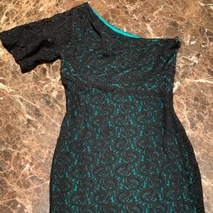 One Shoulder Black and Green Dress